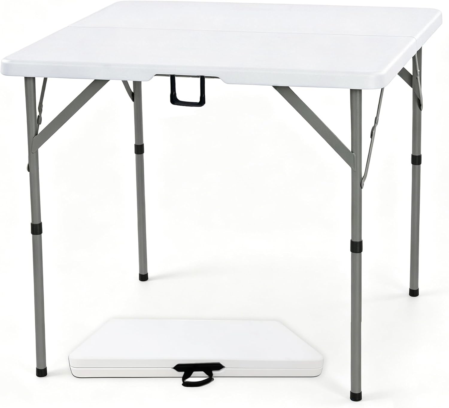 34" Square Folding Card Table, 3ft Foldable Portable Plastic Table | 3 foot Adjustable Height, Indoor Outdoor, White HDPE, Heavy Duty, Camping, Dining for Party, Picnic, Game, Mahjong, Puzzle