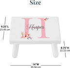 Let's Make Memories Personalized Step Stool- Name and Initial- Wood- Floral Design- White- Ages 3+