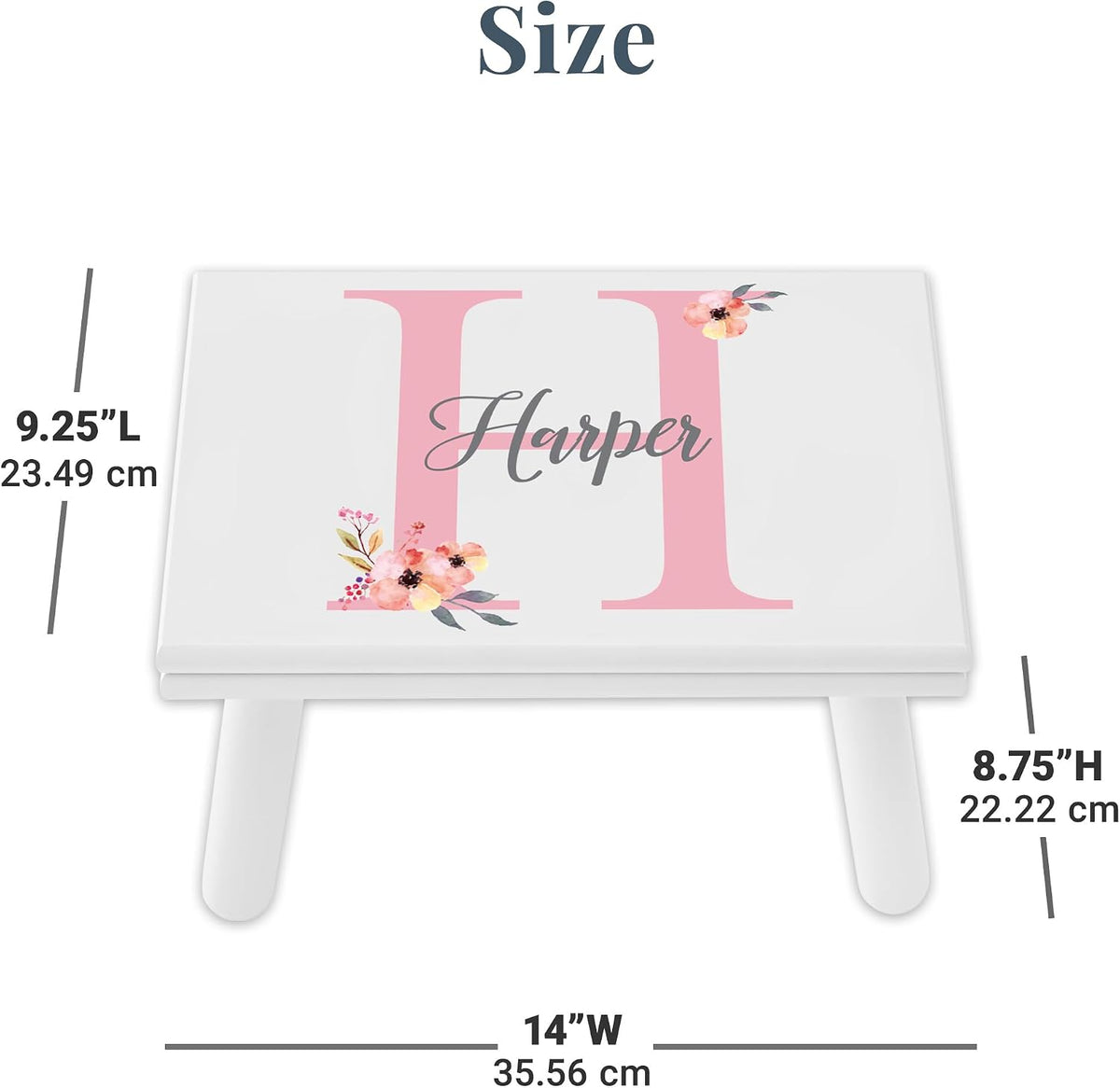Let's Make Memories Personalized Step Stool - for Ages 3+ - Wood - Floral Design - Gray