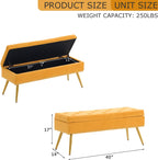 40" Mustard Yellow Velvet Storage Bench with Gold Legs Nailhead Trim | Tufted Ottoman, End of Bed Bench, Upholstered, For Bedroom/Living Room/Window/Entryway/Dining Bench, Modern, Rectangle