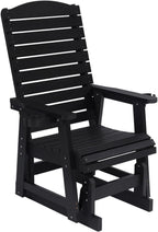 Poly Lumber Patio Glider for One Person, with Cup Holders, High Backrest and Deep Contoured Seat, HIPS Material, All-Weather Resistant, Heavy Duty 700 Pounds (Black)