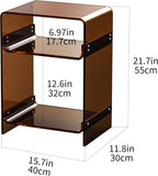 Acrylic Record Player Table with Storage Shelf, Clear Side Table Nightstand (Dark Brown, Medium)