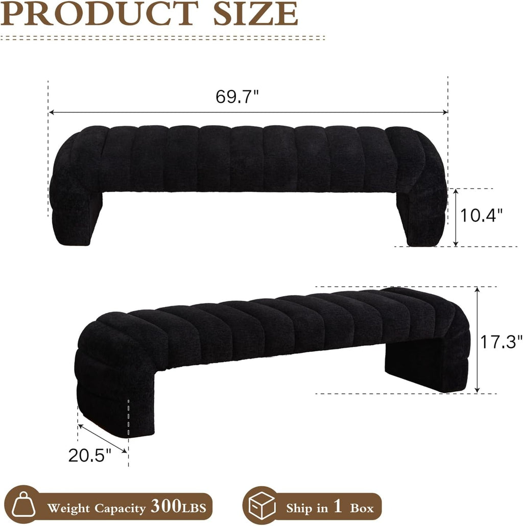 Chifee & Vingol 69.7" W Modern Living Room Bench Upholstered Bedroom Benches End of Bed Bench for Entryway, Dining Room and Living Room,Black