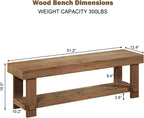 HOKYHOKY 51.2" Long Solid Wood Bench Farmhouse Entryway Bench, End of Bed Storage Benches Narrow Seat Accent Benches for Indoor, Entryway, Dining Room, Living Room, Bedroom and Hallway, Natural