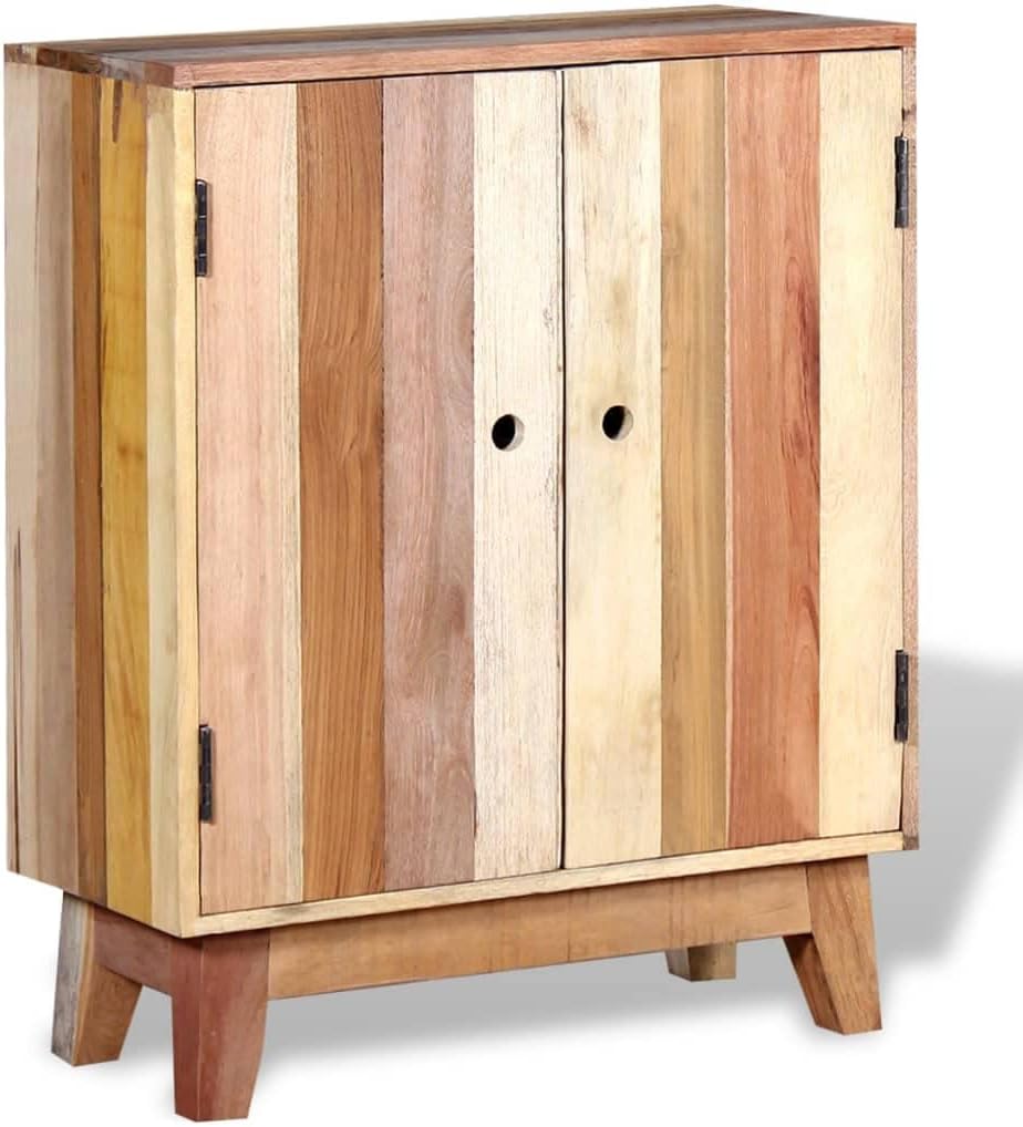 Retro Solid Reclaimed Wood Sideboard with Ample Storage, Handmade Craftsmanship and Durable Lacquered Finish in Warm Brown and Beige Tones for Living Room Dining Room Bedroom