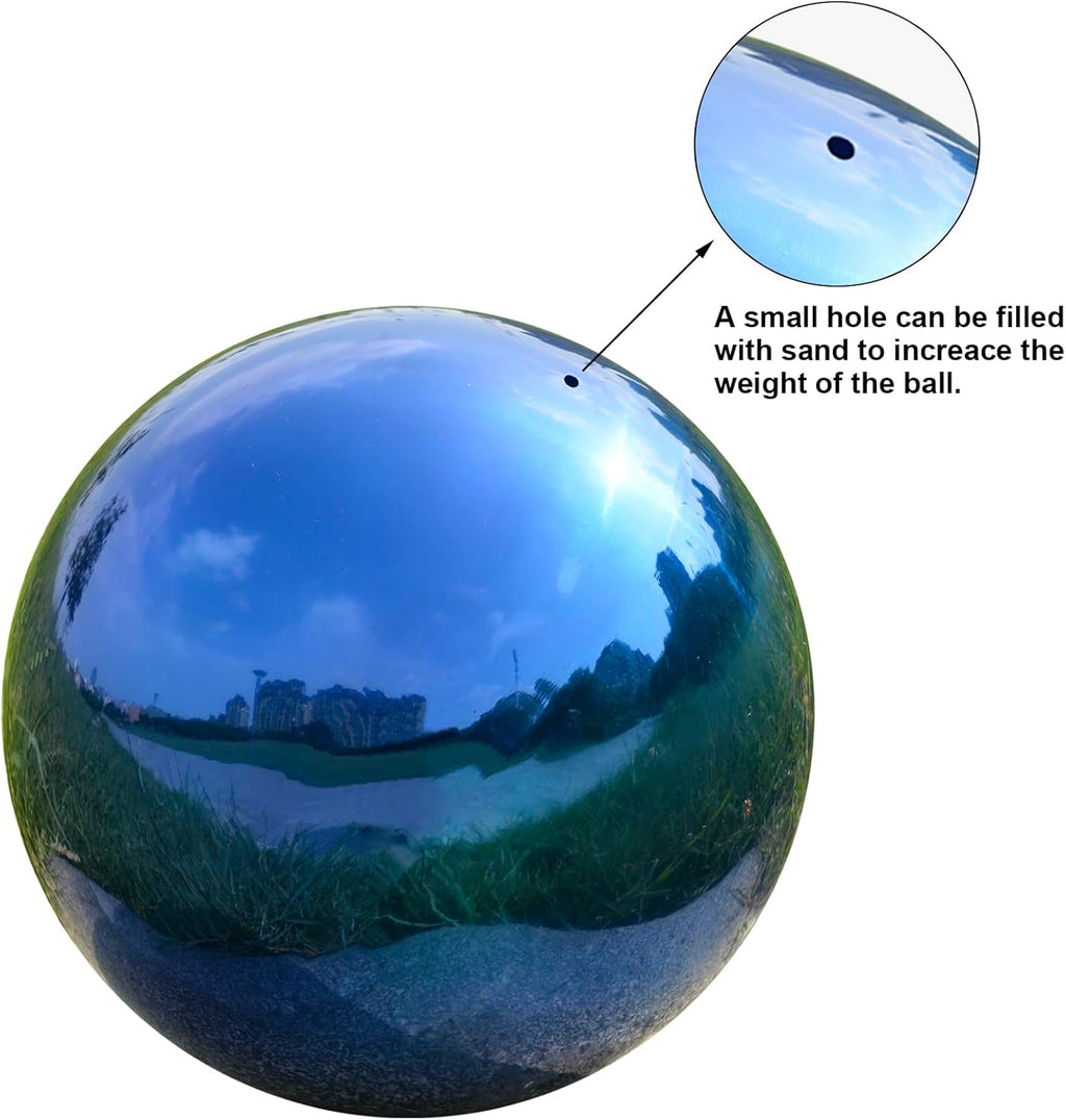 Nerien 10 Inch Gazing Ball, Stainless Steel Garden Mirror Globe, Polished Ornament Sphere, Hollow Floating Reflective Hemisphere, Home Outdoor Pond Housewarming Swimming Pool Decoration Gift, Blue