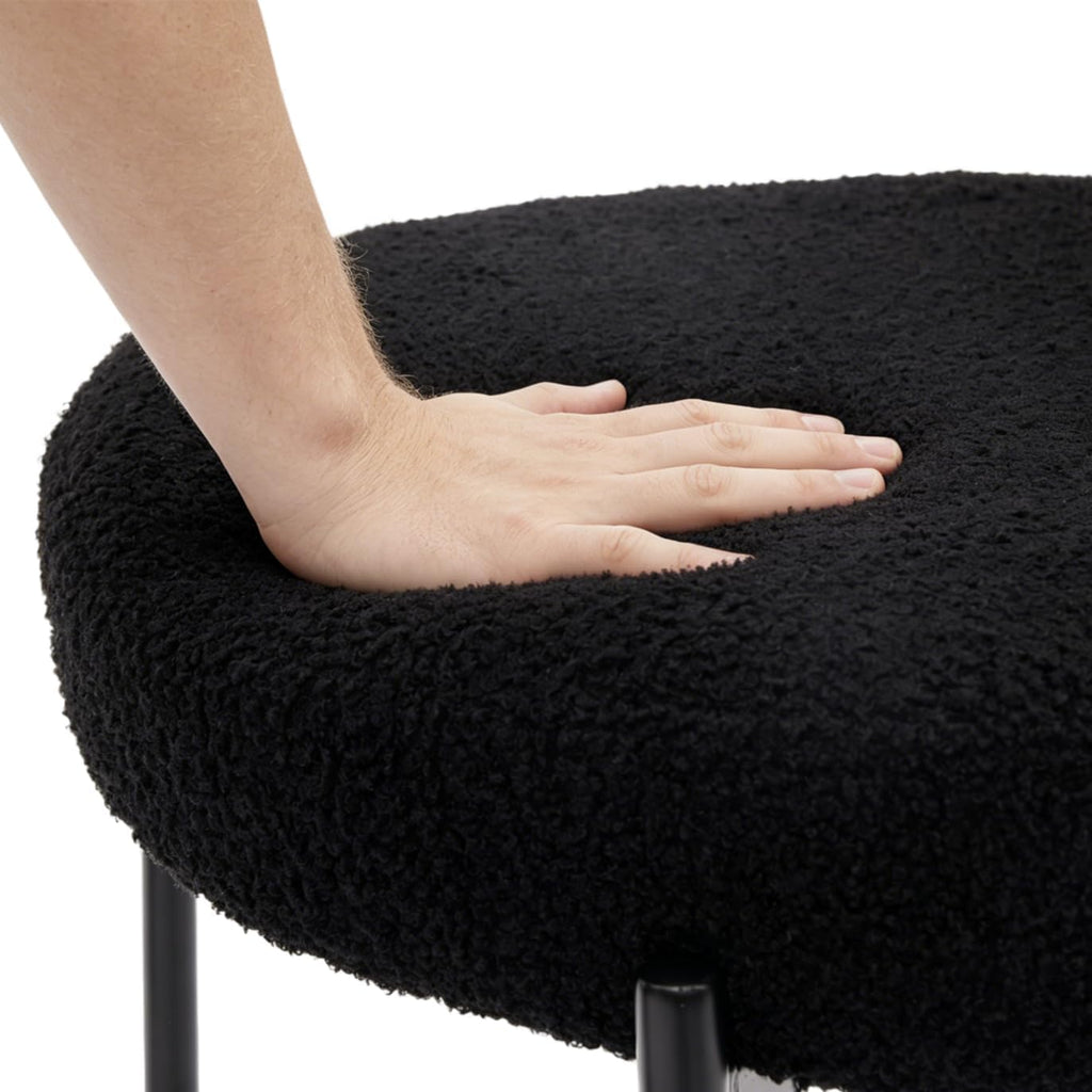 Black Boucle Dining Chairs Set of 2, Mid Century Modern Dining Room Chair with Curved Backrest & Metal Legs, Round Upholstered Dining Chairs for Kitchen, Living Room