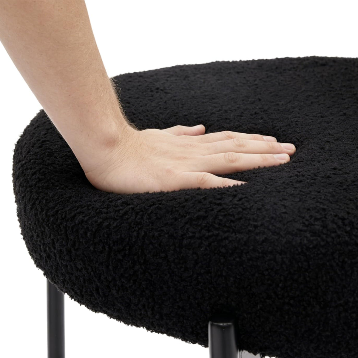 Black Boucle Dining Chairs Set of 2, Mid Century Modern Dining Room Chair with Curved Backrest & Metal Legs, Round Upholstered Dining Chairs for Kitchen, Living Room