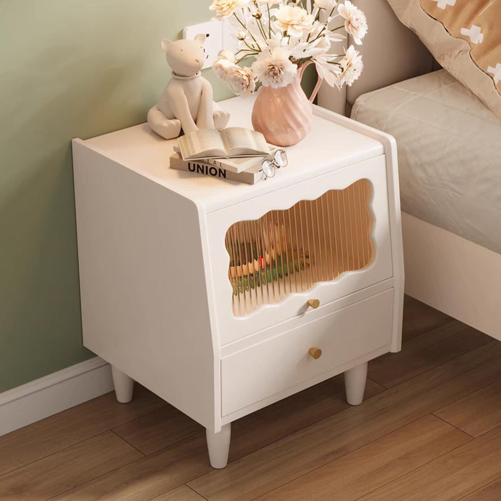 Gdrasuya10 White Solid Oak Wood Nightstand with 2 Drawers, Mid-Century Modern Night Stand Bedside Table Square Small Nightstand End Table Side Table for Bedroom Living Room