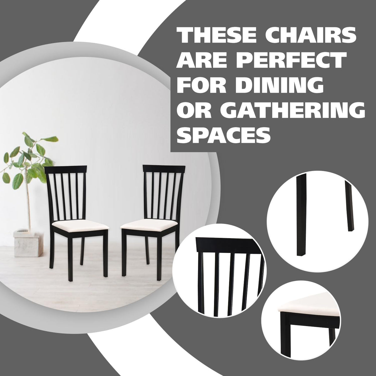 Kings Brand Furniture - Set of 4 Wood Dining Chairs - Upholstered Modern Dining Room Kitchen Armless Side Chair, Black