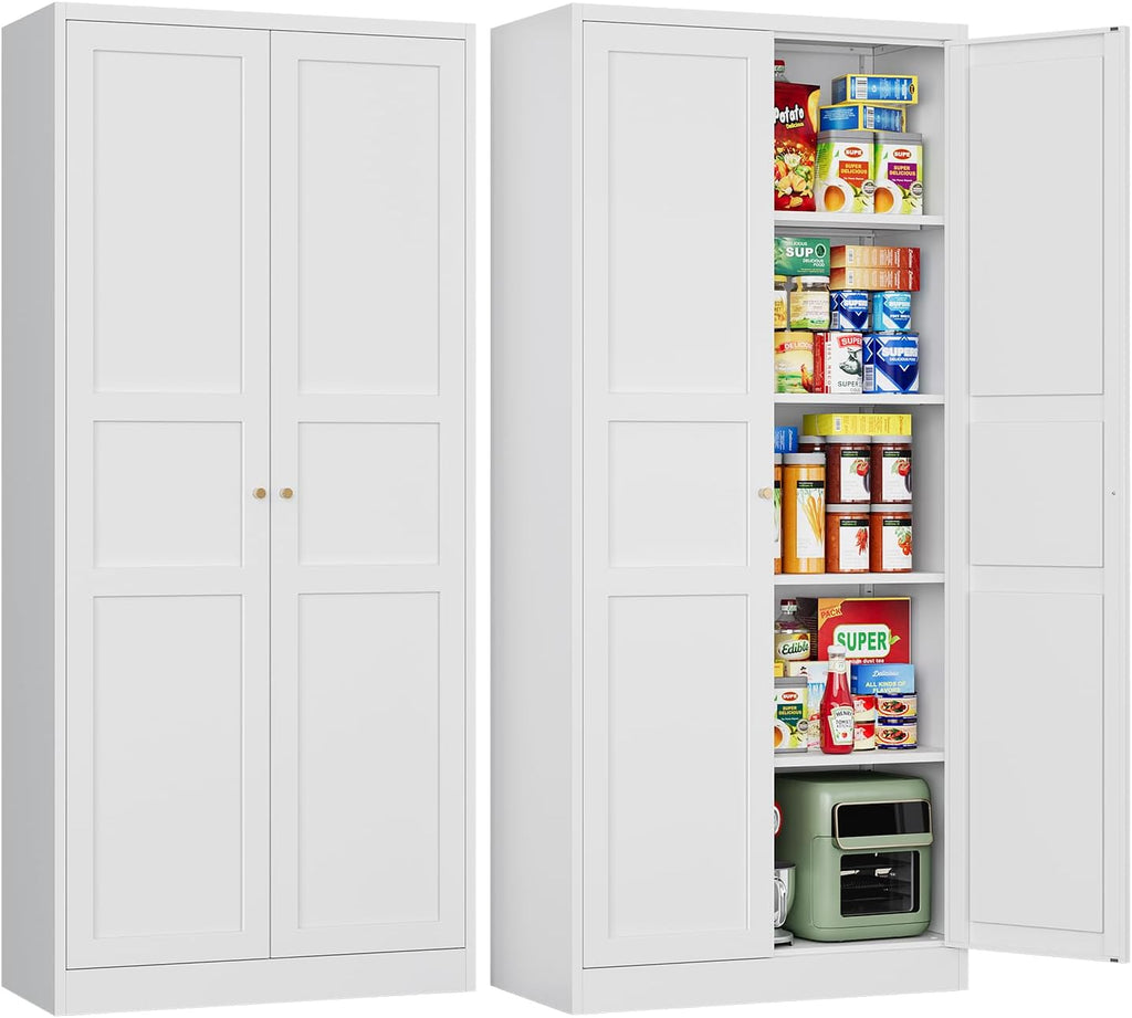 Letaya White Storage Cabinet with Adjustable Shelves-Metal Home Kitchen Pantry Cabinets with Doors,Organization Locker for Cupboard/Bedroom/Dining/Living/Bathroom/Office/Garage Room