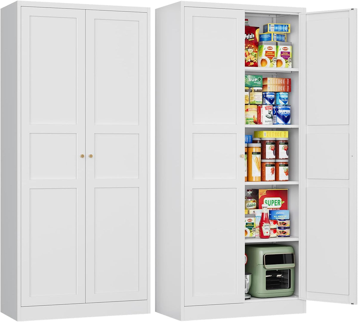 Letaya White Storage Cabinet with Adjustable Shelves-Metal Home Kitchen Pantry Cabinets with Doors,Organization Locker for Cupboard/Bedroom/Dining/Living/Bathroom/Office/Garage Room