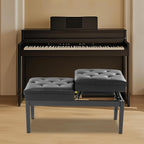 AngelcityCC Longer Duet Piano Bench with Storage, Adjustable Height Double Keyboard Piano Bench Seat with PU Leather Cushion