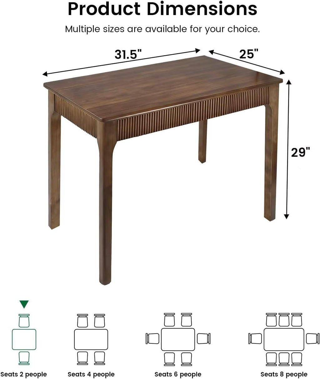 31.5" Solid Wood Dining Room Table for 2,Modern Farmhouse Rectangular Kitchen Real Wooden Table,Mid Century Fluted Design Furniture Desk for Home,Small Space,Apartment,Living Room Walnut