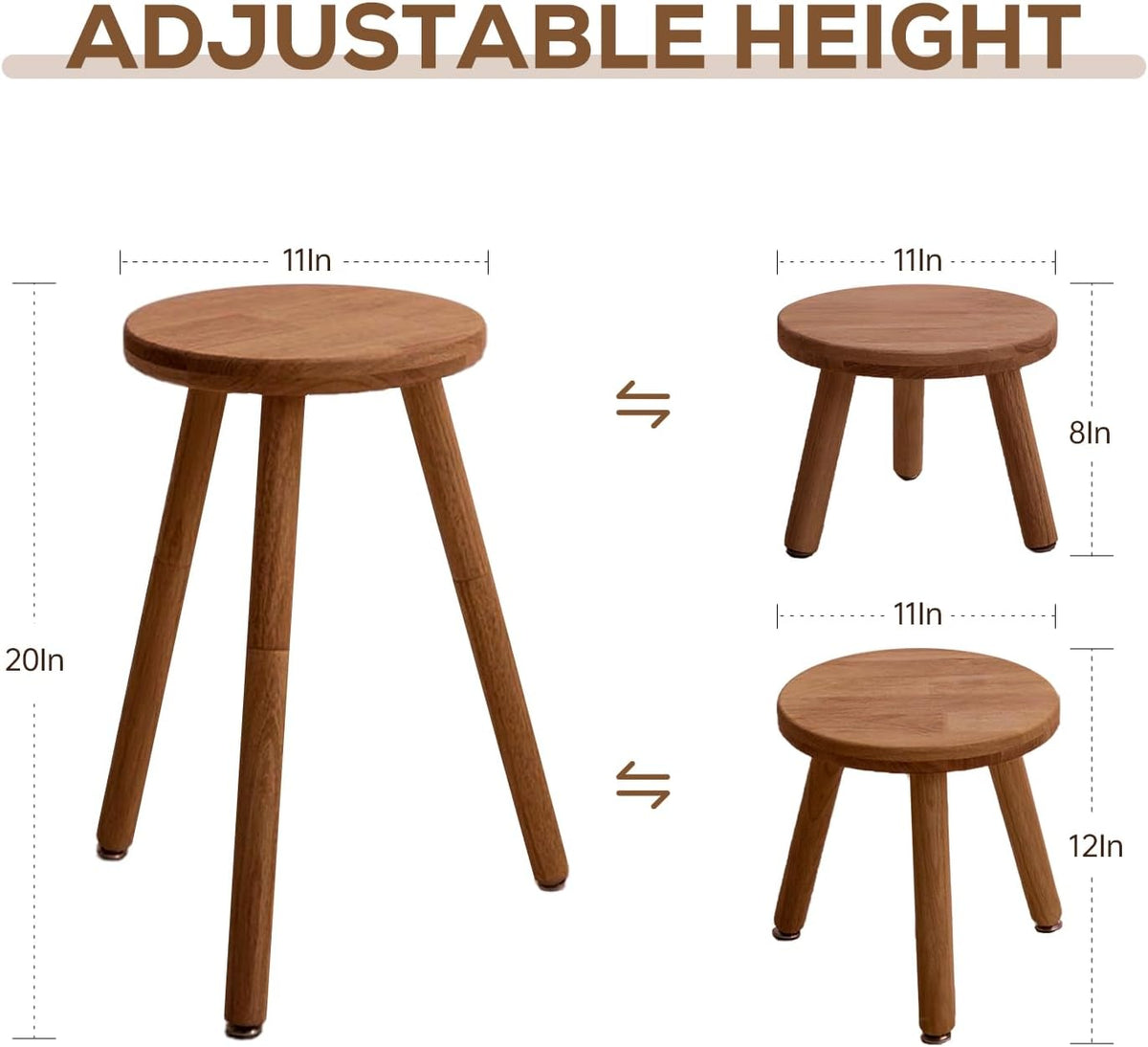 Small Round Side Table Adjustable Height Solid Wood Drink Table Indoor Tall Plant Stand Multi-Use Accent Stool-11‘’D × 20“H (Walnut)