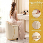 Luxury Vanity Stool with Storage, 360° Swivel Vanity Chair with Back, 400lbs Round Ottoman Leather Makeup Vanity Stool, Dressing Table Seat for Bedroom Bathroom Dressing Room (Beige- B)