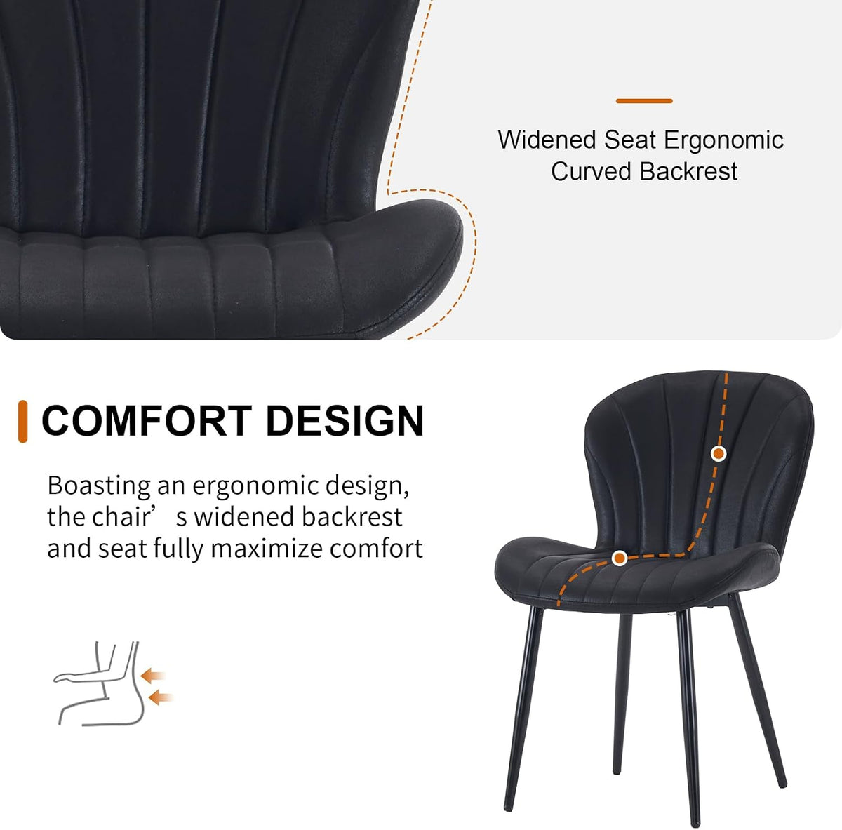 Fabric Dining Chairs Set of 4, Mid Century Modern Kitchen Chairs with Padded Cushion Seat and Metal Legs for Dining Room, Comfy Breathable Upholstered Side Accent Chairs, Black