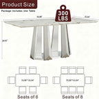 Luxury Rectangle Faux Marble 70" White Dining Table for 6-8 People, Modern Large Kitchen Table with Silver Mirrored Stainless Steel Leg Base, Dining Table for Dining/Living Room, Office (One Table)