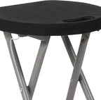 Flash Furniture Micah Foldable Stool with Black Plastic Seat and Titanium Gray Frame | Lightweight, Compact, Easy Storage, Indoor Use