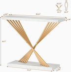UNIQUITE 39.4 Inch Gold Console Table, White Faux Marble Modern Entryway Table Sofa Tables Behind The Couch for Entrance Hallway Living Room, X-Shape