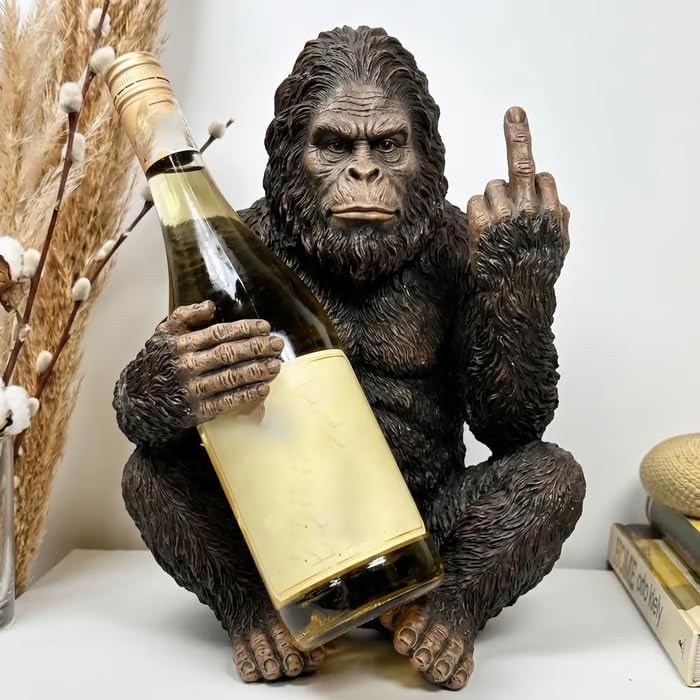 Bigfoot Middle Finger Wine Bottle Holder, Funny Middle Finger Bigfoot Wine Holder Decor, Single Wine Bottle Animal Wine Rack, for Party Tabletop Countertops Kitchen Decoration