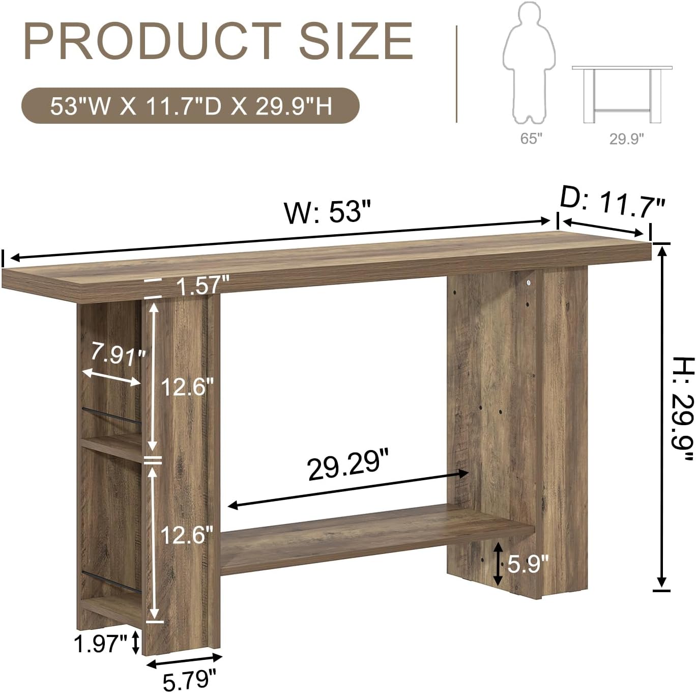 FOLUBAN 53 Inch Long Entryway Table, 2-Tier Wood Console Table with Storage Side Shelves, Farmhouse Sofa Table for Living Room, Narrow Hallway Foyer Table Behind Couch for Home Decor, Rustic Oak