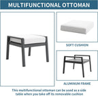 Outdoor Patio Ottoman Set of 2 Outdoor Footrests for Patio Outdoor Aluminum Ottomans and Footstools with Grey Cushions, Dark Grey Frame