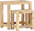 2 Piece Side Table Set Solid Mango Wood Hand-Painted Nesting Tables for Living Room Brown