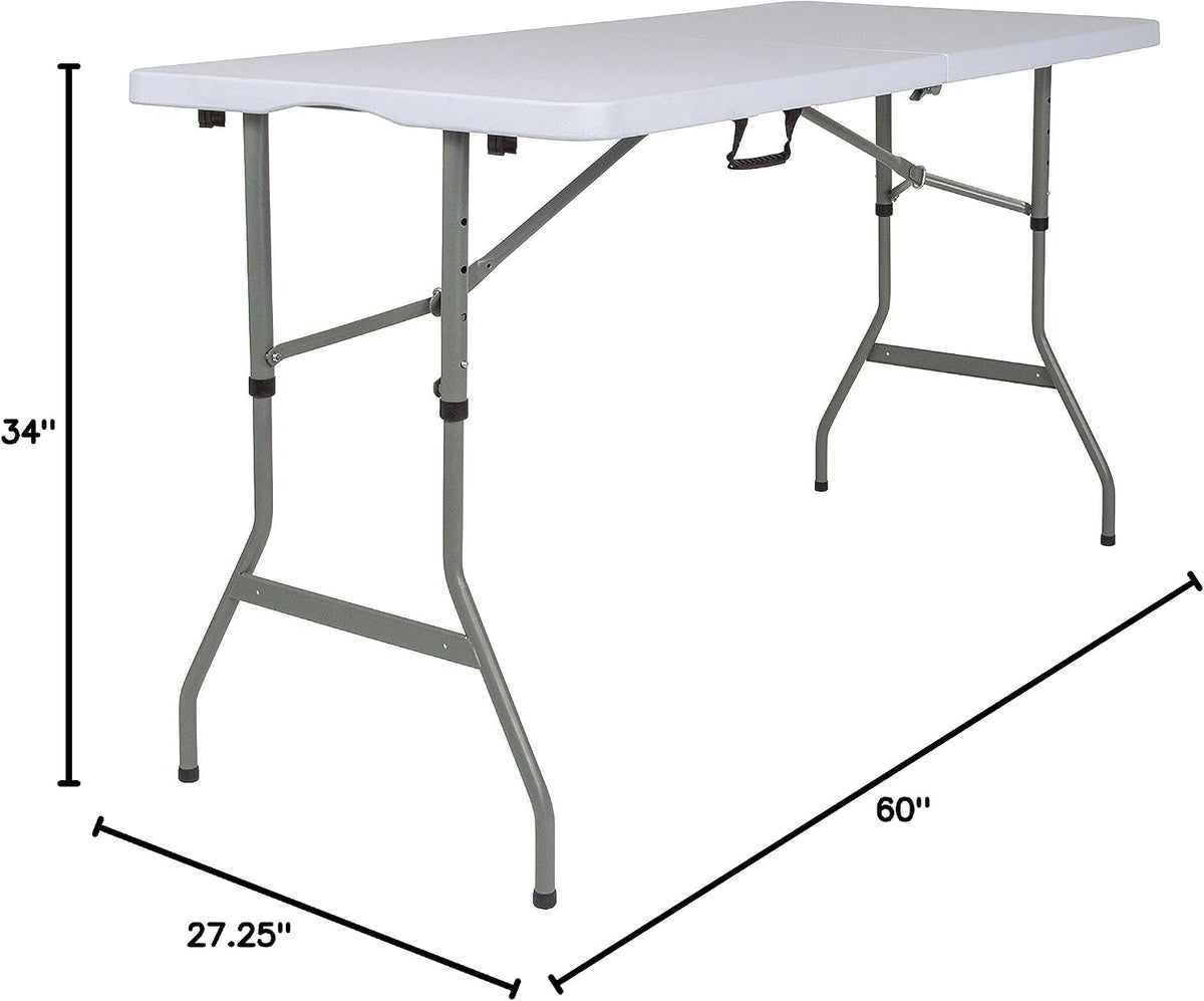EMMA + OLIVER 5-Foot Granite White Adjustable Bi-Fold Plastic Folding Table | Lightweight, Easy Storage, Event and Banquet Table