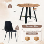 42" Round Dining Table Set for 4, Modern Kitchen Table Chairs Set of 4 Wood Dining Table Upholstered Chair with Metal Leg for Dining Room (Black, 42" Brown Table + 4 Chairs)
