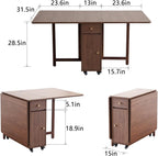 COMUHOME Extendable Drop Leaf Folding Dining Table with 4 Chairs, Collapsible Folable Dining Table with 2 Drawers and 4 Wheels, Space Saving Table for Living Room Kitchen Farmhouse in Walnut