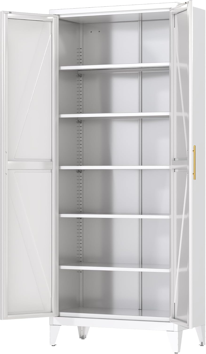 75" Tall Metal Pantry Cabinet, White Kitchen Storage Cupboard with 5 Adjustable Shelves, Heavy Duty Steel Food Organizer for Dining Room, Laundry Room, Living Room, Required Assembly