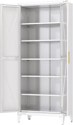 75" Tall Metal Pantry Cabinet, White Kitchen Storage Cupboard with 5 Adjustable Shelves, Heavy Duty Steel Food Organizer for Dining Room, Laundry Room, Living Room, Required Assembly