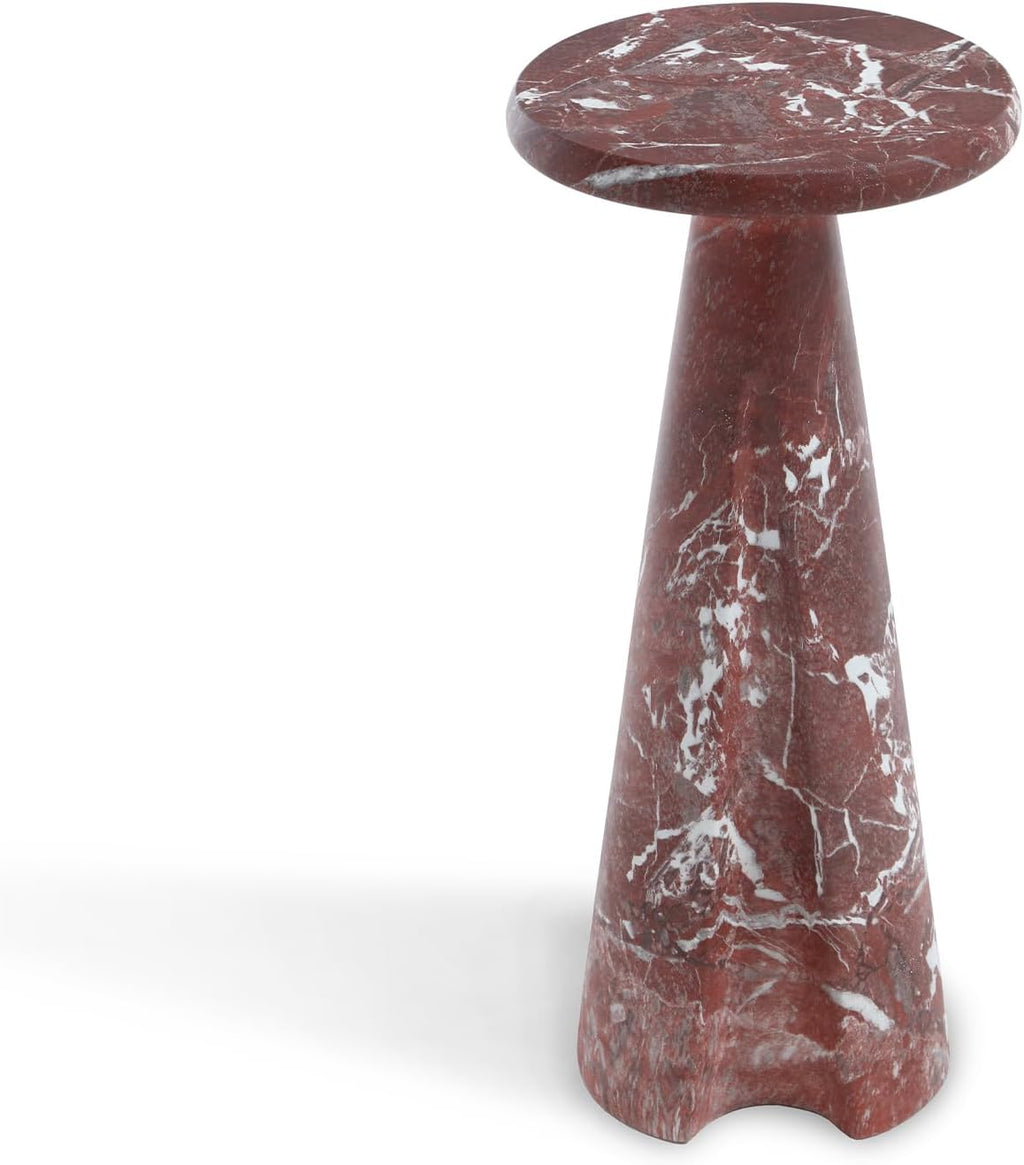 Modern Faux Marble Bedside Table for Living Room, 9" Round Stone Side Table Vintage Night Stand, Small Rustic Red End Table for Drink in Bedroom Apartment Waiting Room, White and Red