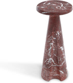 Modern Faux Marble Bedside Table for Living Room, 9" Round Stone Side Table Vintage Night Stand, Small Rustic Red End Table for Drink in Bedroom Apartment Waiting Room, White and Red