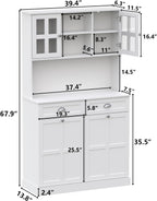 Gyfimoie Kitchen Pantry Cabinet with Double Tilt Out Trash Cabinet, 68" Tall Storage Cabinets with 2 Drawers & Hutch, 20 Gallon Hidden Trash Can Cabinets, Kitchen Cupboard with Microwave Coffee Stand