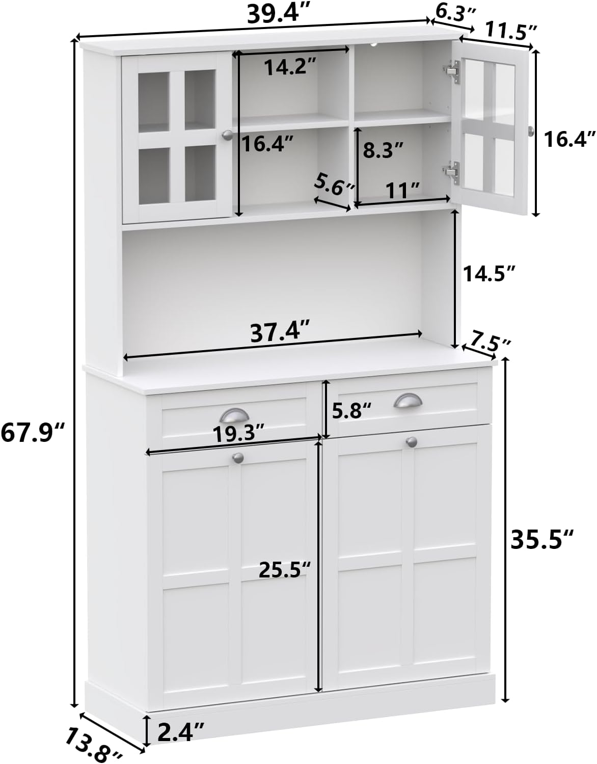 Gyfimoie Kitchen Pantry Cabinet with Double Tilt Out Trash Cabinet, 68" Tall Storage Cabinets with 2 Drawers & Hutch, 20 Gallon Hidden Trash Can Cabinets, Kitchen Cupboard with Microwave Coffee Stand
