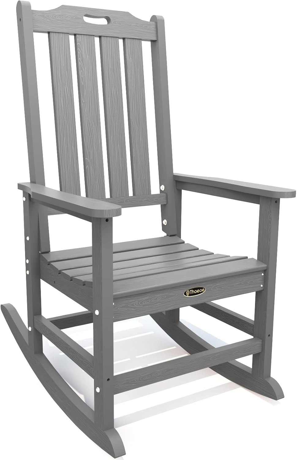 THOEOE Outdoor Rocking Chairs, Oversized Patio Rocking Chair | HDPE Outdoor Rockers for Front Porch, Patio, Backyard, Balcony and Garden. All-Weather High Back Design, Gray