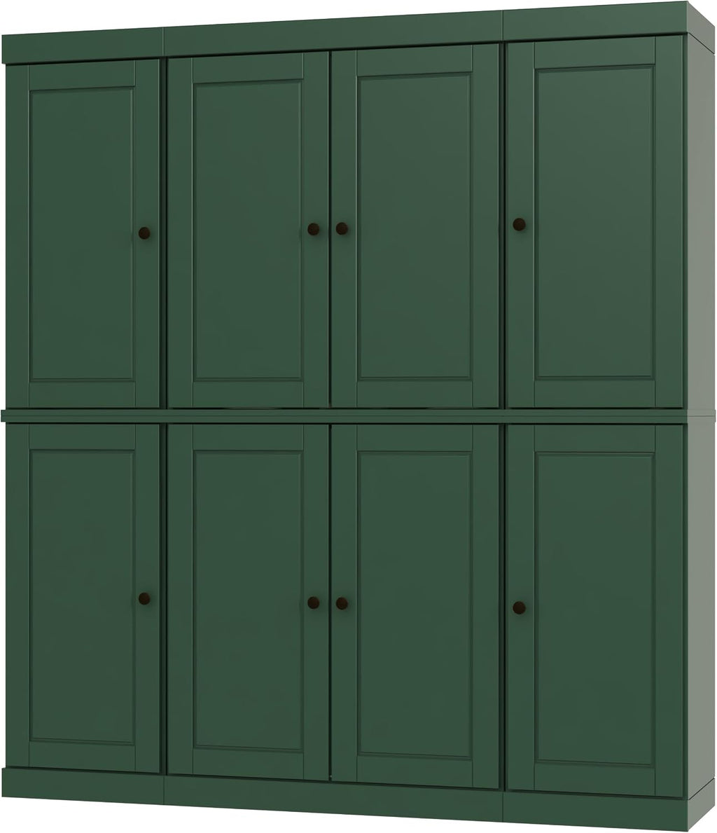 Palace Imports Solid Wood Storage Cabinet - 71.5" Tall, 65" Wide Freestanding Kitchen Pantry with 2-Drawer Kit & Adjustable Shelves – Green, Renewable Eco-Friendly 100% Wood, Made in Brazil