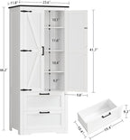 TEENFON 66.1" H Storage Cabinet with 2 Drawers, Farmhouse Kitchen Pantry Cabinet with 2 Doors & Adjustable Shelf, Bathroom Cabinet, for Living Room, Kitchen, Bathroom, White