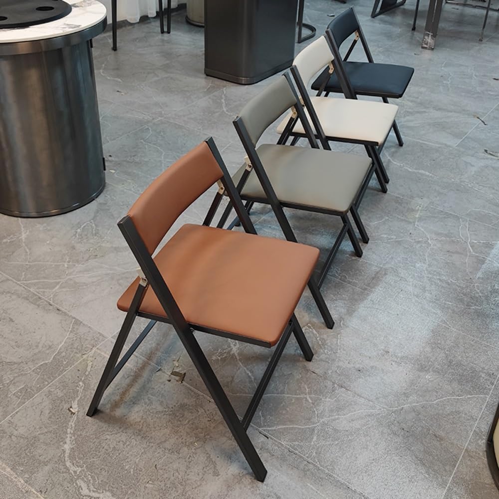 Padded Folding Office Stool, Portable Commercial Chairs, Foldable Office Chair Metal with Backrest, Leather Padded Folding Seat for Home, Church Wedding Events(Brown)