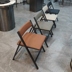 Padded Folding Office Stool, Portable Commercial Chairs, Foldable Office Chair Metal with Backrest, Leather Padded Folding Seat for Home, Church Wedding Events(Brown)