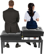 AngelcityCC Longer Duet Piano Bench with Storage, Adjustable Height Double Keyboard Piano Bench Seat with PU Leather Cushion