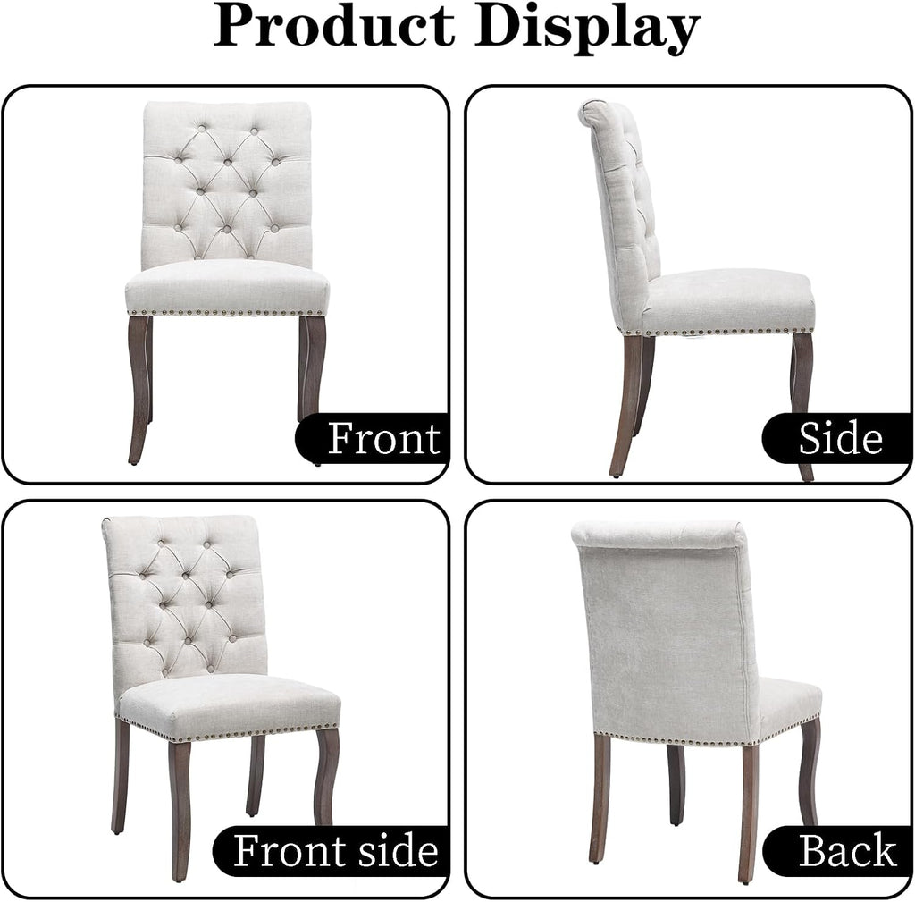 Modern Dining Chairs Set of 6, Upholstered Accent Parsons Dinning Chairs with Tufted Back and Solid Wood Legs, Comfortable Chenille Fabric Kitchen Chairs for Dining Room/Kitchen, Beige