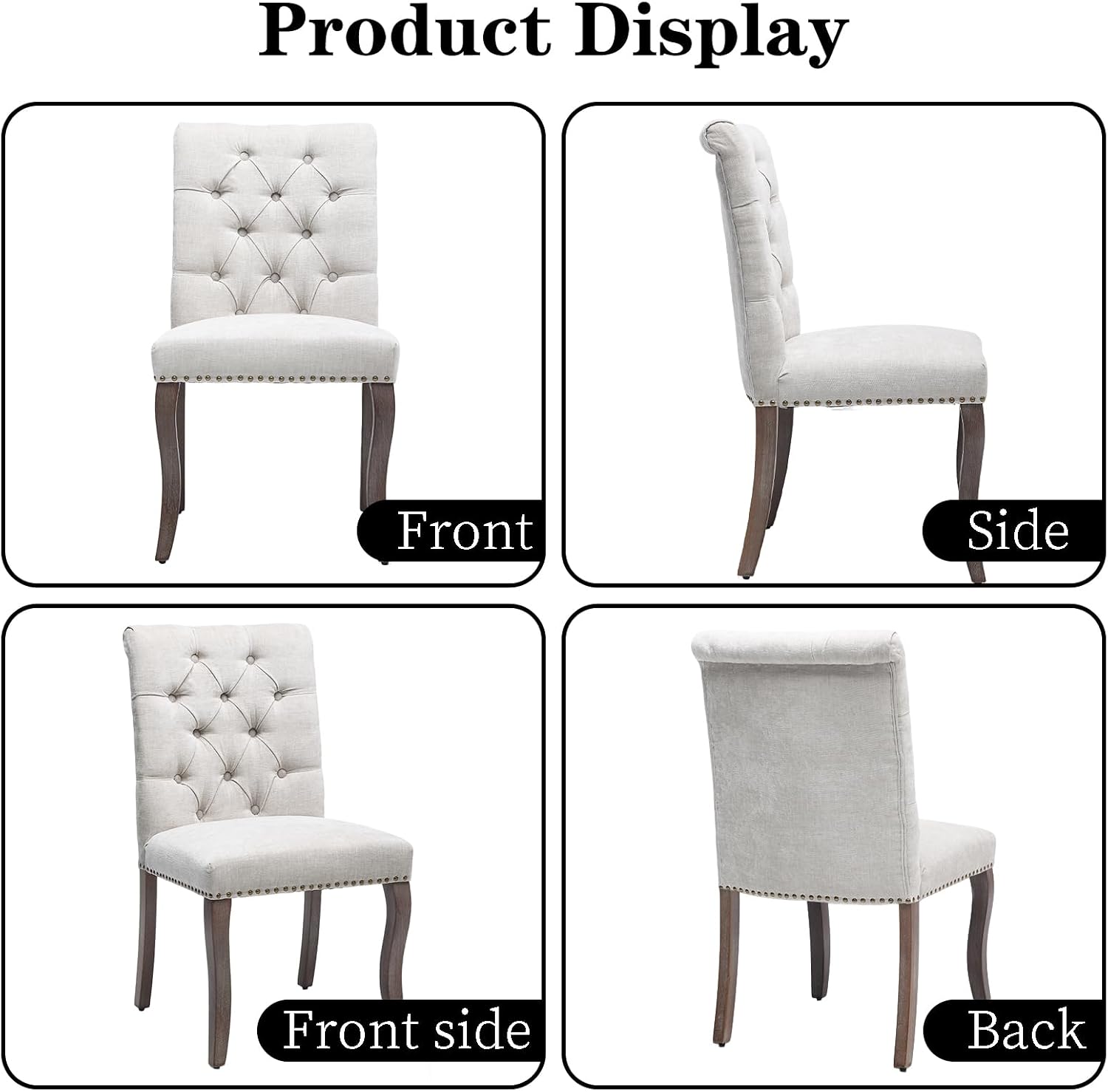 Modern Dining Chairs Set of 6, Upholstered Accent Parsons Dinning Chairs with Tufted Back and Solid Wood Legs, Comfortable Chenille Fabric Kitchen Chairs for Dining Room/Kitchen, Beige