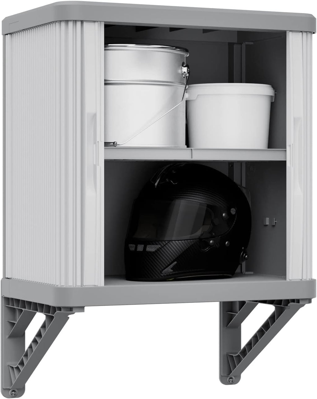 Terry, Rolling Space wall Cabin; wall Cabinet with Two Sliding Doors, Exterior and Interior, 2 Internal Adjustable Shelves, Grey, Made of Recycled Plastic, Dimensions: 59 x 36 x 59 cm