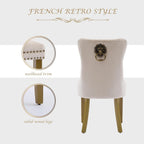 LKTART Dining Chairs Set of 6 Mid-Century Modern Chairs with Lion Head Pull Ring, Velvet Upholstered Dining Chair with Golden Wooden Legs Nailhead Trim for Kitchen Bedroom Dining Room (Beige)