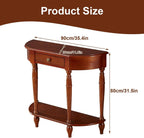 Half Moon Console Table, Solid Wood Console Tables with Drawer and Shelf, for Living Room, Hallway, Foyer, Entrance(35.4 * 11.8 * 31.5in)