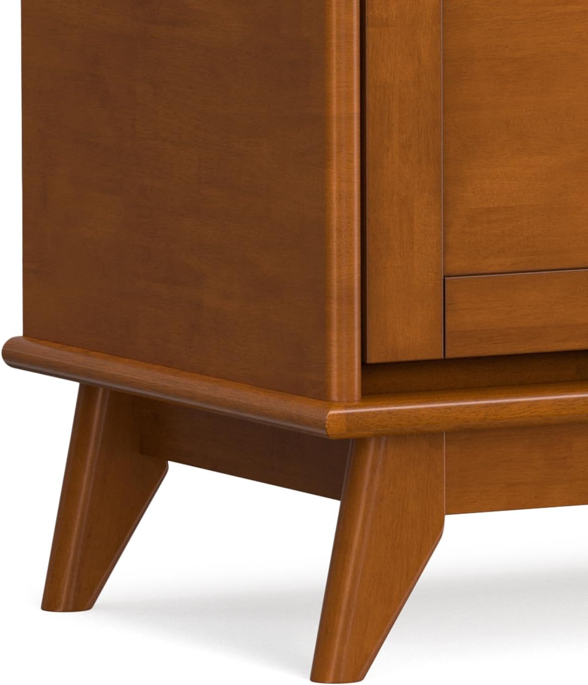 SIMPLIHOME Draper Storage Bench - 44 inch Wide Solid Wood Entryway Bench in Teak Brown, Mid Century Hallway Bench for Living Room with Flip-Down Door and 3 Cubbies