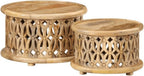 2 Piece Coffee Table Set Solid Mango Wood Round Nesting End Tables for Living Room Brown